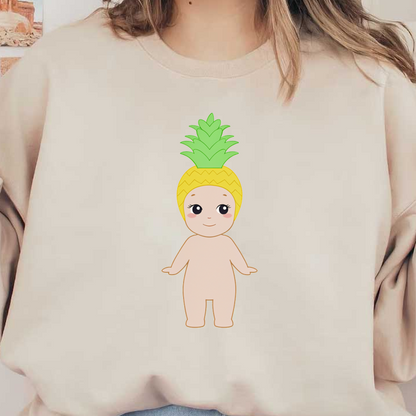 A cute cartoon baby with a pineapple-shaped head, featuring bright green leaves and a cheerful expression.DTF Transfers dtf prints