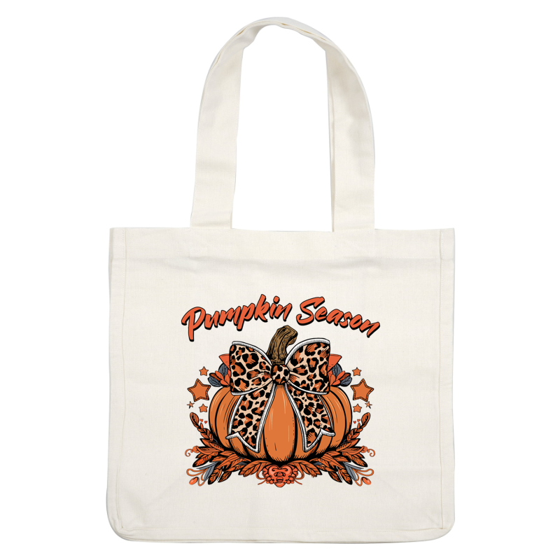 Celebrate the season with this vibrant pumpkin graphic featuring a stylish leopard print bow and floral accents. heat press transfers