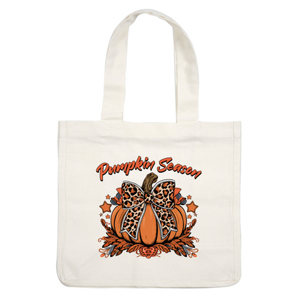 Celebrate the season with this vibrant pumpkin graphic featuring a stylish leopard print bow and floral accents. heat press transfers