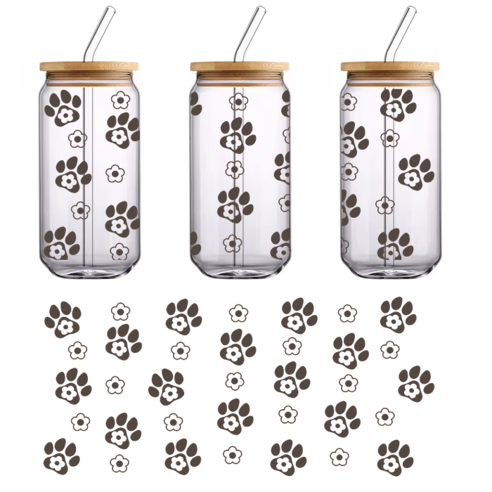 A playful pattern of various sized brown paw prints, perfect for animal-themed designs or crafts.UV Transfersdtf regular iron