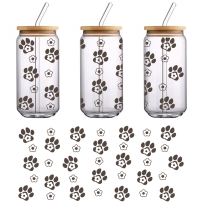 A playful pattern of various sized brown paw prints, perfect for animal-themed designs or crafts.UV Transfersdtf regular iron