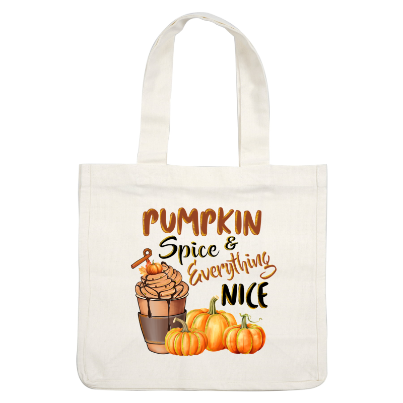 Enjoy the cozy vibes of fall with this illustration featuring a pumpkin spice drink and cute pumpkins. heat press transfers