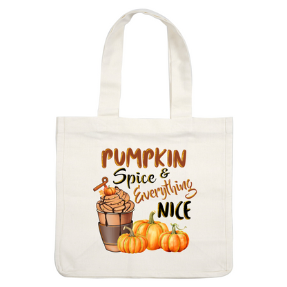 Enjoy the cozy vibes of fall with this illustration featuring a pumpkin spice drink and cute pumpkins. heat press transfers