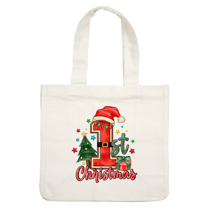 Celebrate your little one’s special day with this vibrant "1st Christmas" design featuring a festive tree, gifts, and cheerful colors! heat press transfers