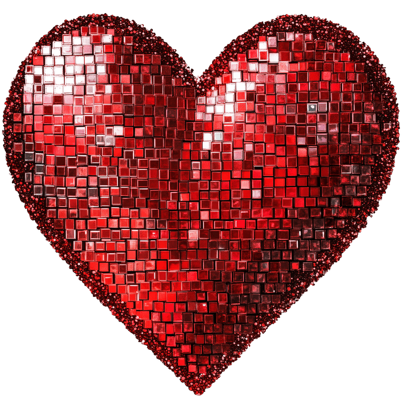 A vibrant, mosaic-style heart made of shimmering red tiles, perfect for expressing love and affection.DTF Transfers