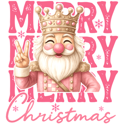 Colorful Christmas graphic featuring a cheerful, kingly Santa with peace sign.DTF Transfers