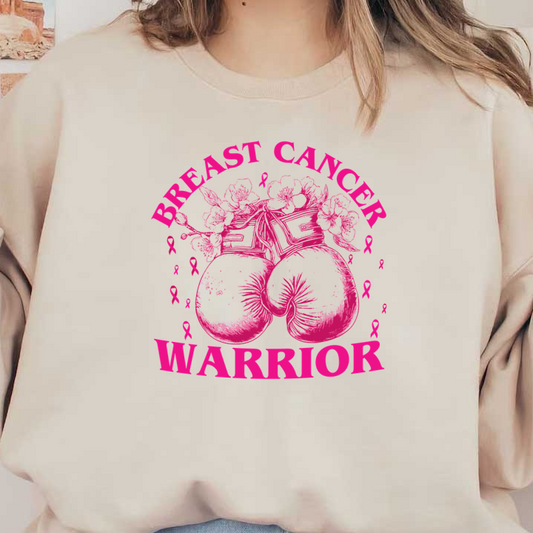 Bold and empowering design featuring boxing gloves adorned with flowers, celebrating breast cancer warriors with vibrant pink colors.dtf regular iron