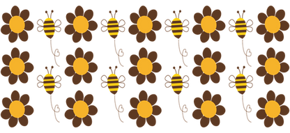 A cheerful pattern featuring alternating yellow and brown bees intertwined with simple flowers, perfect for crafting or decoration.UV Transfers heat press transfers