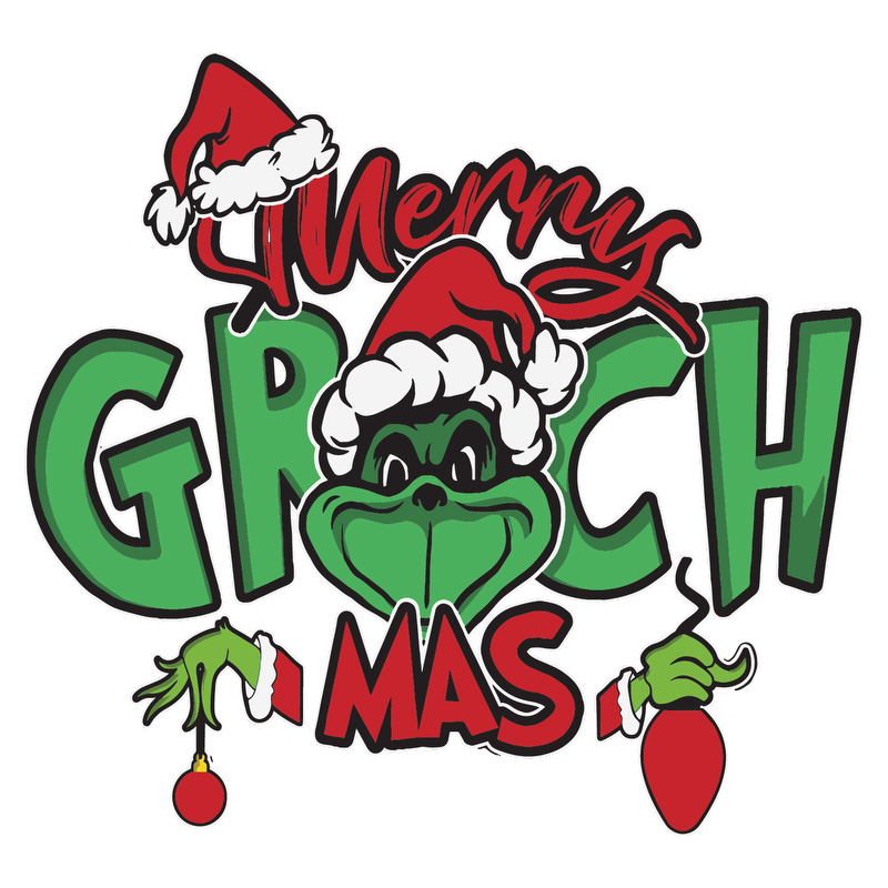 Celebrate the season with this playful "Merry Grinchmas" design featuring the mischievous Grinch in a festive Santa hat!DTF Transfersdtf regular iron