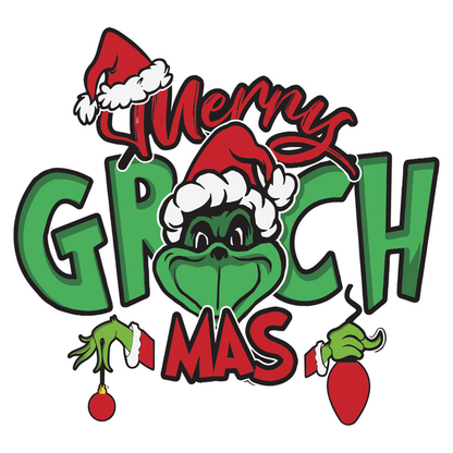 Celebrate the season with this playful "Merry Grinchmas" design featuring the mischievous Grinch in a festive Santa hat!DTF Transfersdtf regular iron