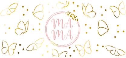 A charming design featuring butterflies and the word "Mama" in a playful, pastel style, perfect for celebrating motherhood.UV Transfers dtf transfers