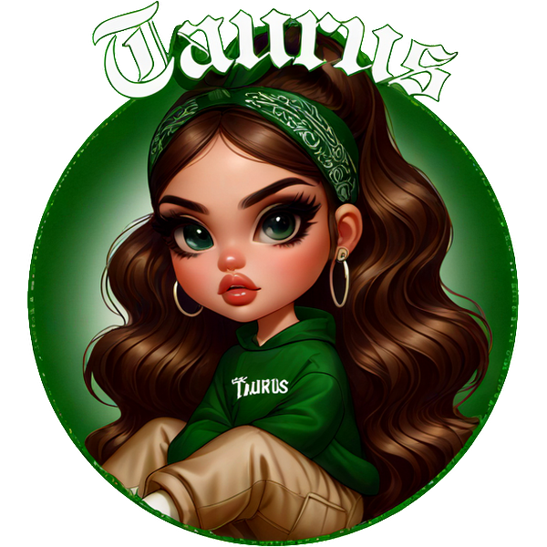 A stylish character illustration featuring a girl in a green hoodie and bandana, embracing the Taurus zodiac theme. dtf prints