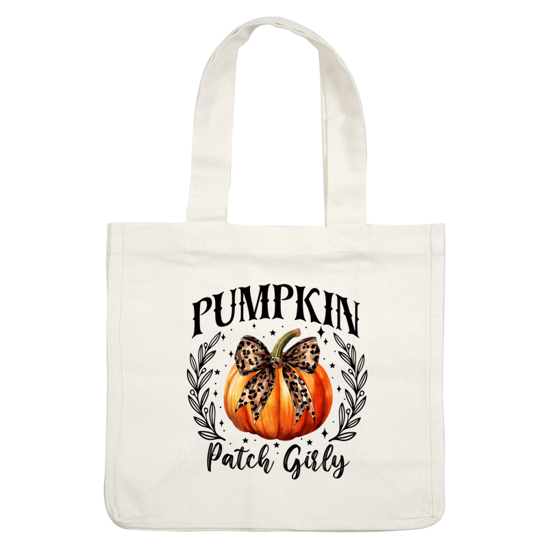 A vibrant orange pumpkin adorned with a stylish leopard print bow, perfect for autumn decorations. heat press transfers