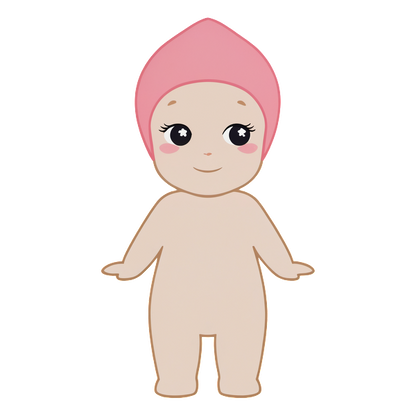 Cute cartoon baby character with a pink cap and smiling face, featuring large eyes and rosy cheeks, perfect for children's themes.DTF Transfers dtf transfers