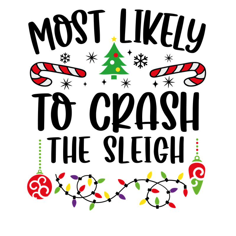 Celebrate the festive season with this cheerful illustration featuring a Christmas tree, candy canes, ornaments, and colorful lights!DTF Transfersdtf regular irondtf regular iron