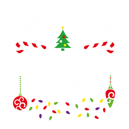 A festive design featuring cheerful text and colorful holiday elements, humorously declaring "Most Likely to Get Their Tinsel in a Tangle."DTF Transfers heat press transfers dtf transfers