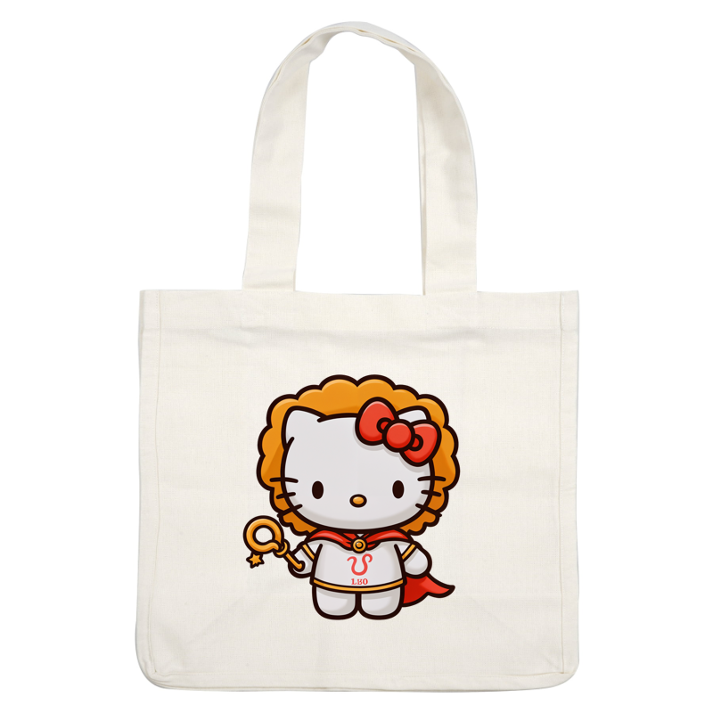 Adorable Hello Kitty dressed as a lion-hearted hero, complete with a red cape and a magical staff, exuding charm and courage!DTF Transfersdtf regular iron