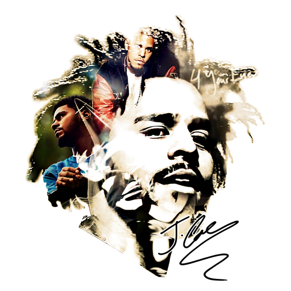 A vibrant collage featuring J. Cole and other artists, showcasing their expressive faces and artistic connections in hip-hop culture.DTF Transfers dtf transfers