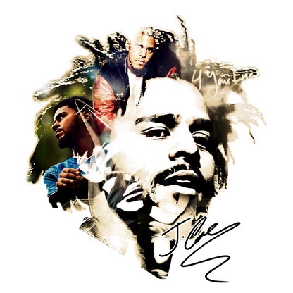 A vibrant collage featuring J. Cole and other artists, showcasing their expressive faces and artistic connections in hip-hop culture.DTF Transfers dtf transfers