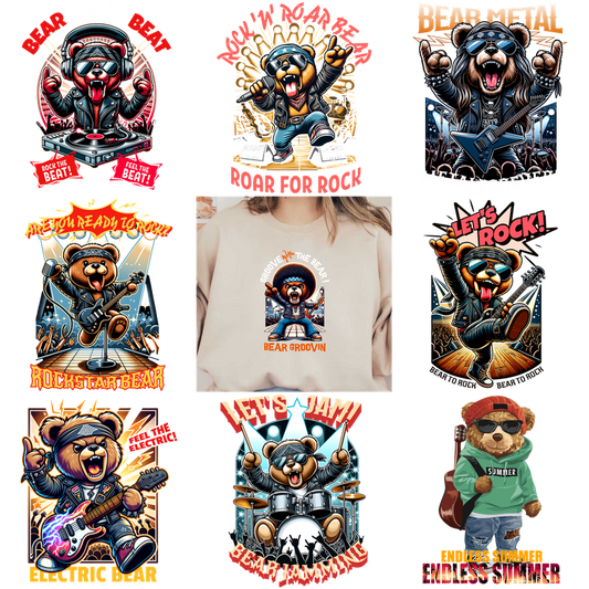 Choose from these rock-themed bear designs to rock your look!DTF Transfers