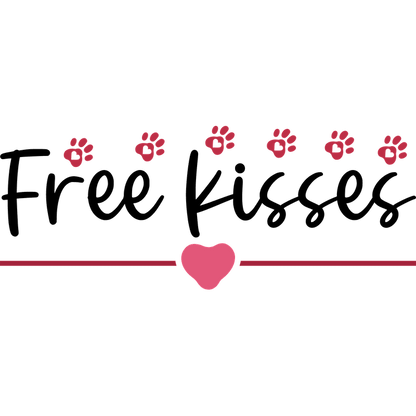 A playful design featuring the phrase "Free kisses" adorned with cute paw prints and a heart, perfect for pet lovers!DTF Transfers