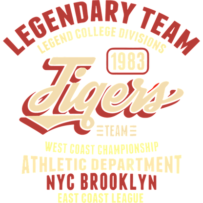 Diseño deportivo vintage con los "Tigres" y que resalta al legendario equipo campeón de la Costa Oeste de 1983 de Brooklyn, Nueva York.