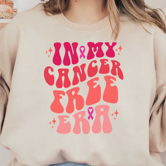 Celebre su victoria con este gráfico vibrante "En mi era libre de cáncer", que muestra letras llamativas y coloridas y un símbolo de cinta rosa.