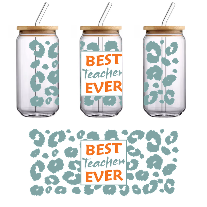 Celebre a su educador favorito con este vibrante diseño "El mejor maestro de todos los tiempos" que presenta un divertido fondo con estampado de leopardo. Transferencias UV