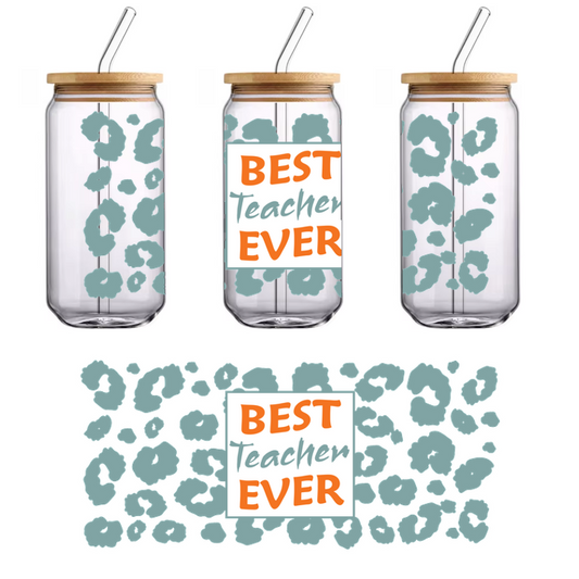 Celebre a su educador favorito con este vibrante diseño "El mejor maestro de todos los tiempos" que presenta un divertido fondo con estampado de leopardo. Transferencias UV