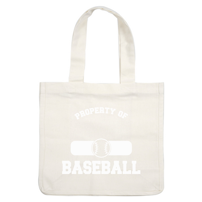 A bold graphic design featuring the phrase "Property of Baseball," accented by a central baseball motif.DTF Transfers dtf prints