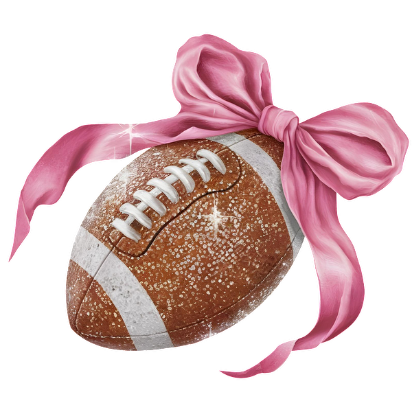 A textured football adorned with a large pink ribbon, blending athleticism and charm in a festive design.dtf regular iron