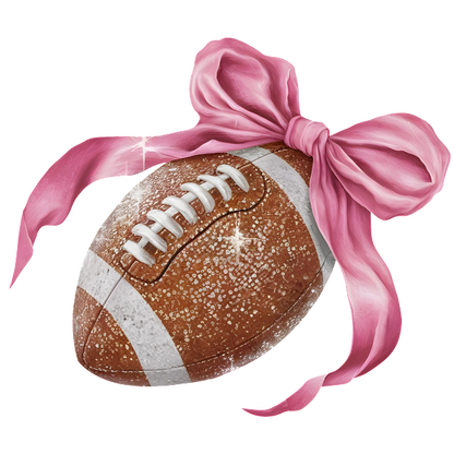 A textured football adorned with a large pink ribbon, blending athleticism and charm in a festive design.dtf regular iron