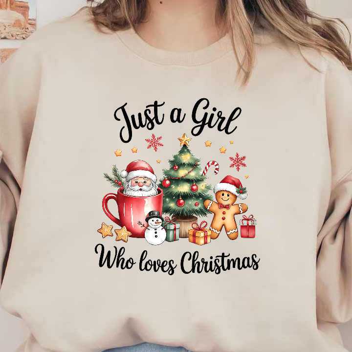 "Cheerful illustration celebrating a girl who adores Christmas festivities and joy!"DTF Transfers