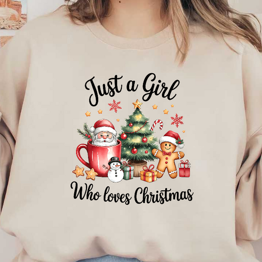 "Cheerful illustration celebrating a girl who adores Christmas festivities and joy!"DTF Transfers