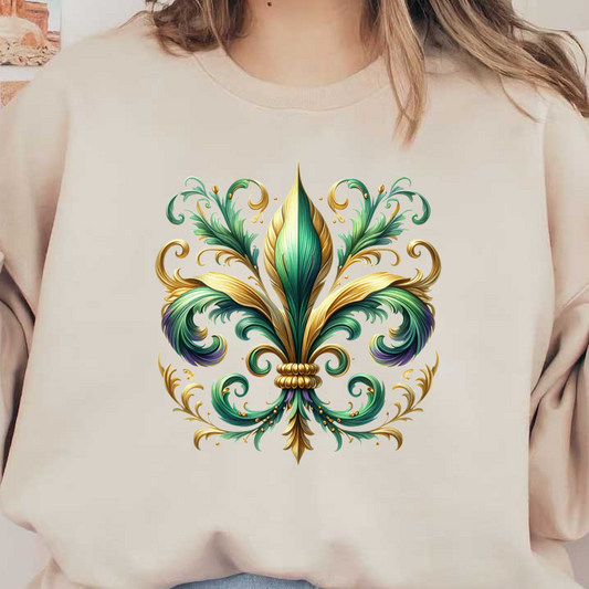 A beautifully intricate floral design featuring vibrant greens and gold tones, perfect for decorative accents or artistic inspiration.DTF Transfers