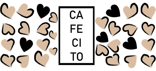 A whimsical design featuring scattered beige hearts on a contrasting black background, perfect for adding a touch of love.UV Transfers dtf transfers