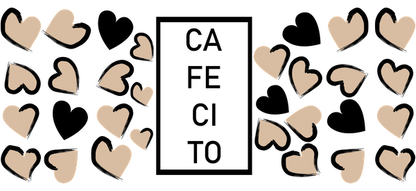 A whimsical design featuring scattered beige hearts on a contrasting black background, perfect for adding a touch of love.UV Transfers dtf transfers