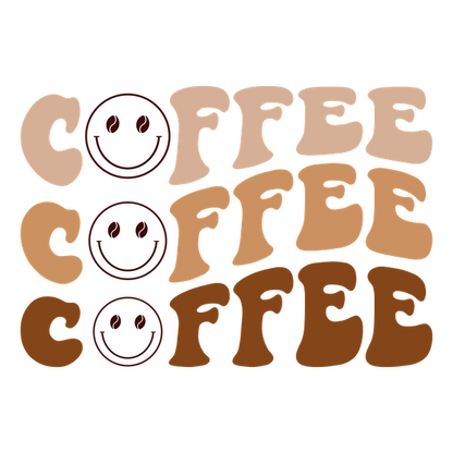 Un diseño divertido y alegre con temática de café que presenta la palabra "CAFÉ" en fuentes divertidas con caritas sonrientes felices.