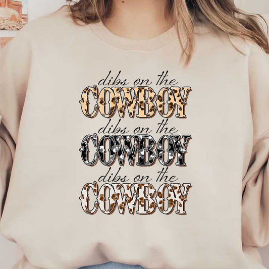 Stylish "COWBOY" text in three eye-catching designs featuring various colors and textures for a trendy, Western vibe.