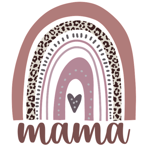 A stylish mama-themed design featuring a colorful rainbow with leopard print accents and the word "mama" in a playful font. dtf prints