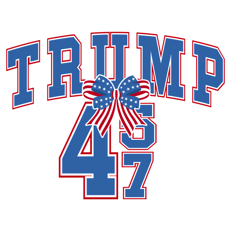 A bold graphic featuring "TRUMP 45" in blue and red, accented with a festive bow adorned with the American flag.DTF Transfers dtf transfers dtf transfers