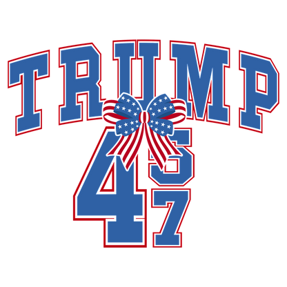 A bold graphic featuring "TRUMP 45" in blue and red, accented with a festive bow adorned with the American flag.DTF Transfers dtf transfers dtf transfers