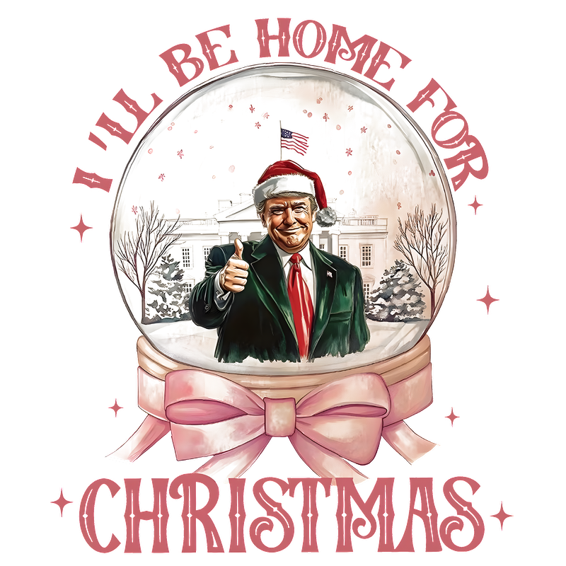 This festive design features a snow globe with a thumbs-up gesture, a Santa hat, and the text "I’LL BE HOME FOR CHRISTMAS."DTF Transfersdtf regular iron