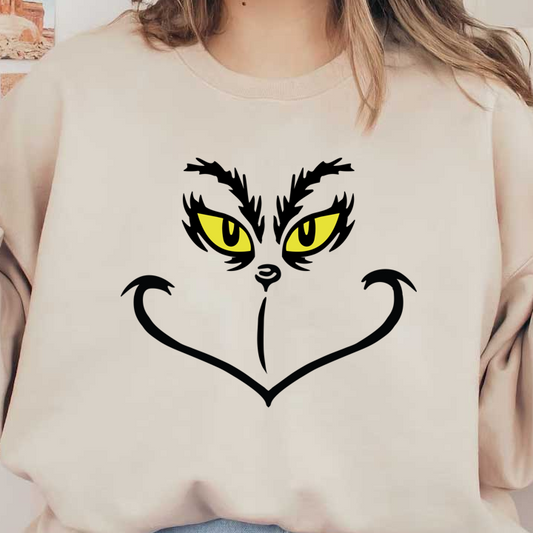 A playful black cat face with striking yellow eyes and a heart-shaped outline, perfect for cat lovers!DTF Transfers heat press transfersdtf regular iron