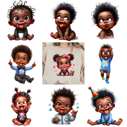 An adorable T-shirt featuring cute cartoon babies with playful expressions.DTF Transfers