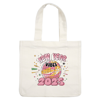 Celebrate the upcoming year with this vibrant "New Year Vibes 2025" graphic featuring a colorful disco ball and festive accents!DTF Transfers