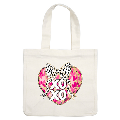 A vibrant heart design featuring pink hues, leopard print bow, and bold "XOXO" lettering, perfect for expressing love and affection.DTF Transfers