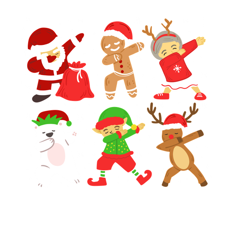 Celebrate the holidays with this cheerful lineup of festive characters, including Santa, gingerbread, elves, and adorable animals!DTF Transfers heat press transfers