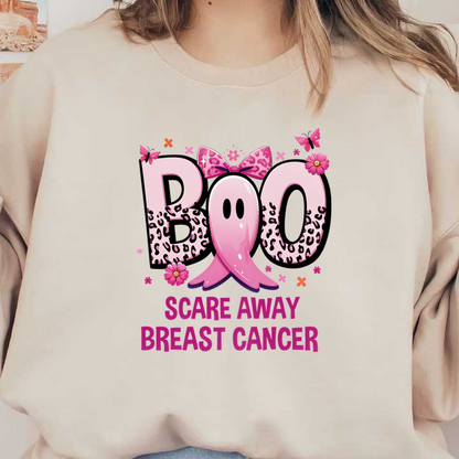 Celebrate breast cancer awareness with this vibrant design featuring playful lettering, a pink ribbon, and cheerful floral accents.DTF Transfers heat press transfers