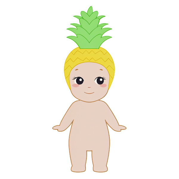 A cute cartoon baby with a pineapple-shaped head, featuring bright green leaves and a cheerful expression.DTF Transfers dtf prints